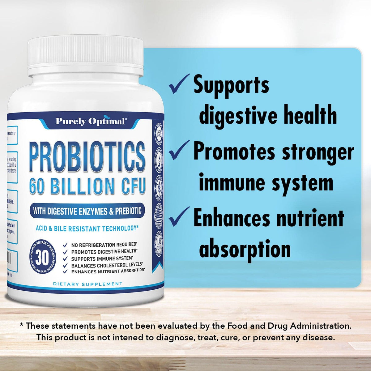 Premium Probiotics 60 Billion CFU – Purely Optimal Nutrition